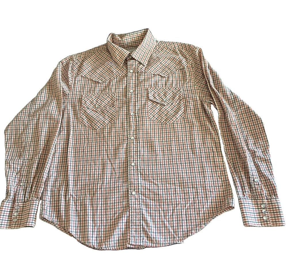 UTILITY Western Cowboy Style L Sleeve Shirt W/Pearl Snaps & Front Pockets Sz. M